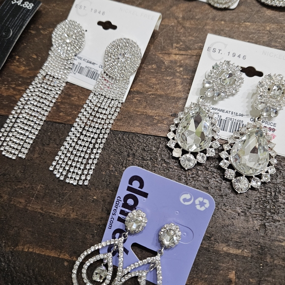 Assorted Silver-Tone Rhinestone Earrings & Necklaces - Picture 6 of 9